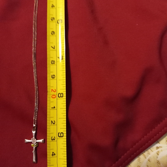 STERLING SILVER CROSS WITH ENAMELED COLORED ROSE NECKLACE - Picture 7 of 9